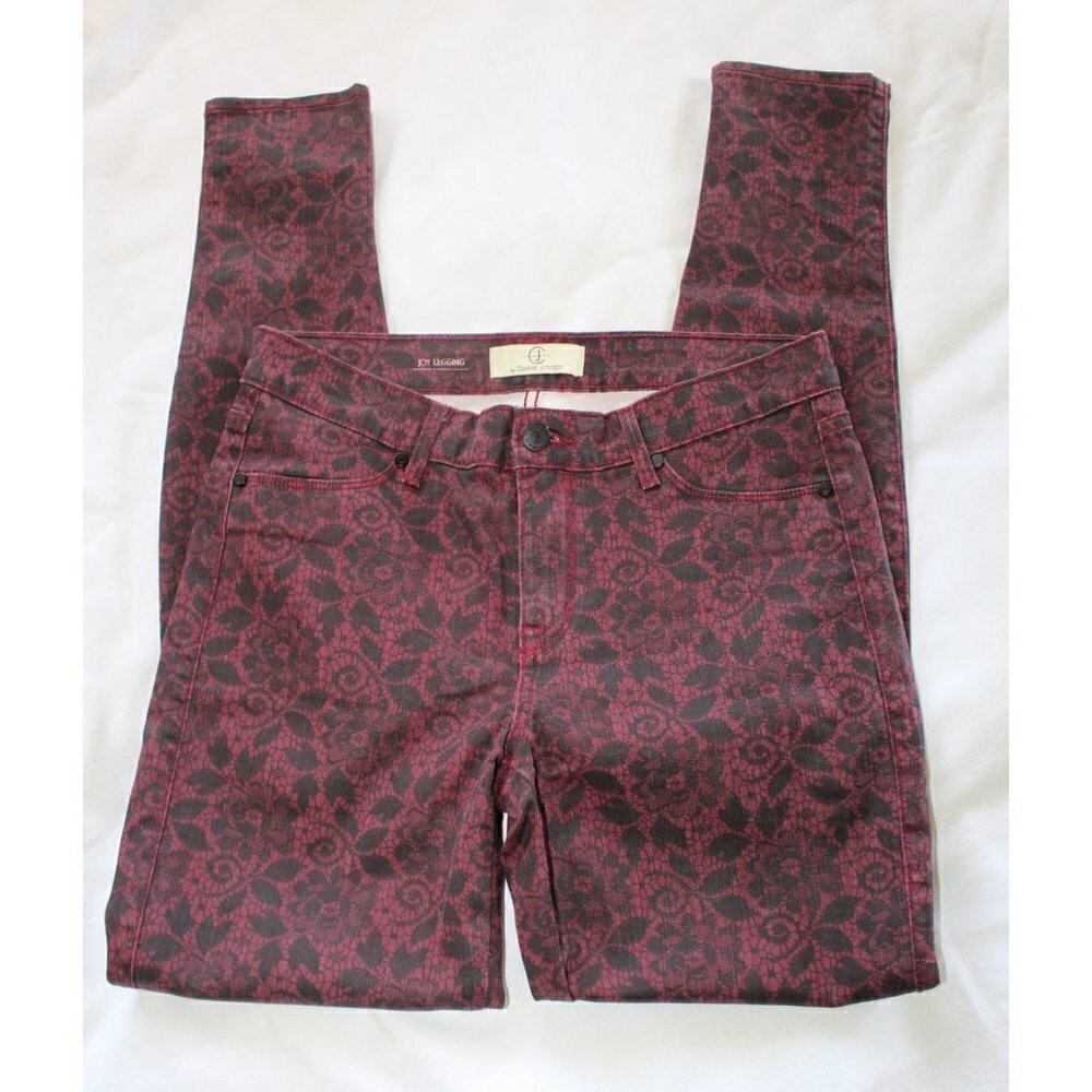 Cookie Johnson Floral print Skinny Women's Jeans Size 28 Burgundy Maximalist